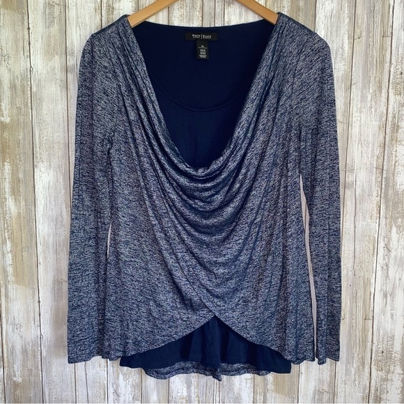 White House Black Market Tops - White House Black Market Navy Blue Drape Neck Blouse